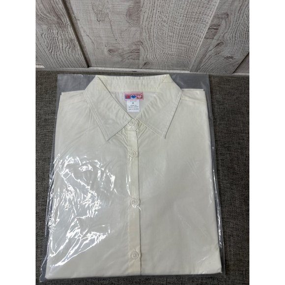 American Sweetheart Womens Button Up Shirt Ivory Off White Medium Long Sleeve - Picture 7 of 8
